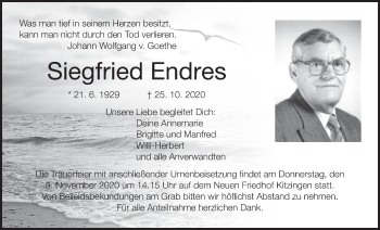 Anzeige von Siegfried Endres von MGO