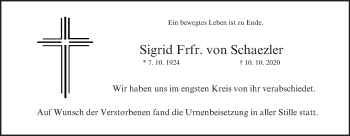 Anzeige von Sigrid  von Schaezler von MGO