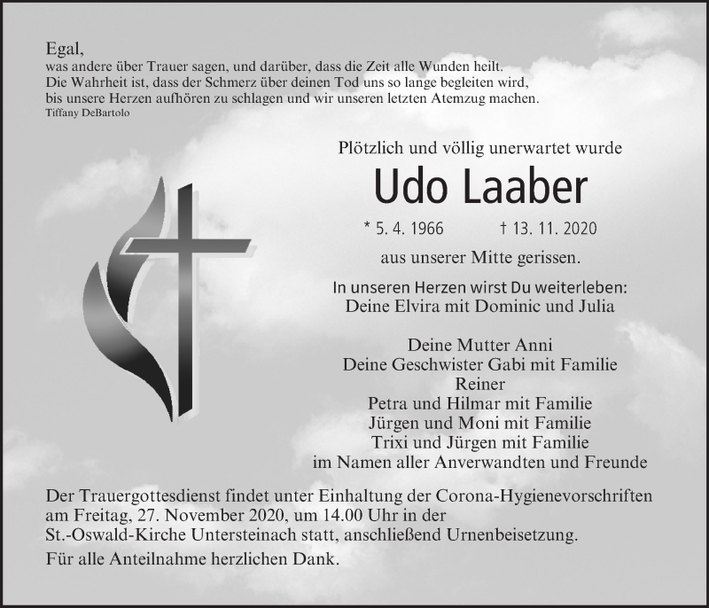  Traueranzeige für Udo Laaber vom 25.11.2020 aus MGO