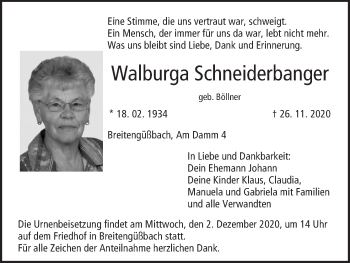 Anzeige von Walburga Schneiderbanger von MGO