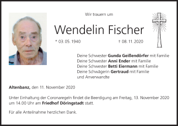 Anzeige von Wendelin Fischer von MGO
