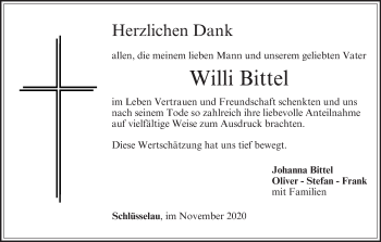 Anzeige von Willi Bittel von MGO