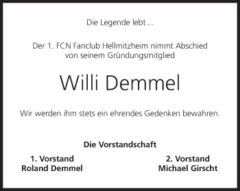 Anzeige von Willi Demmel von MGO