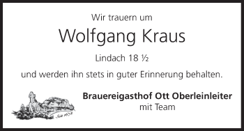 Anzeige von Wolfgang Kraus von MGO