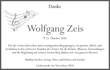 Anzeige von Wolfgang Zeis von MGO