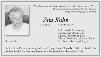 Anzeige von Zita Kuhn von MGO