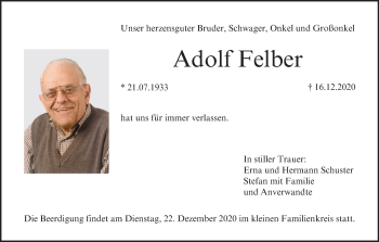 Anzeige von Adolf Felber von MGO