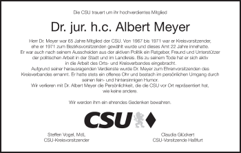 Anzeige von Albert Meyer von MGO