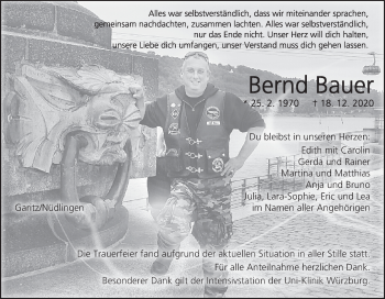 Anzeige von Bernd Bauer von MGO