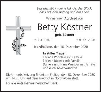 Anzeige von Betty Köstner von MGO