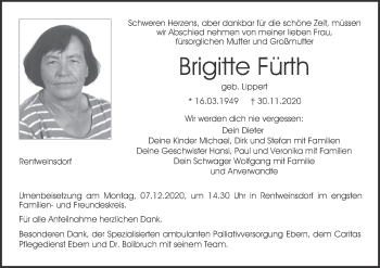 Anzeige von Brigitte Fürth von MGO