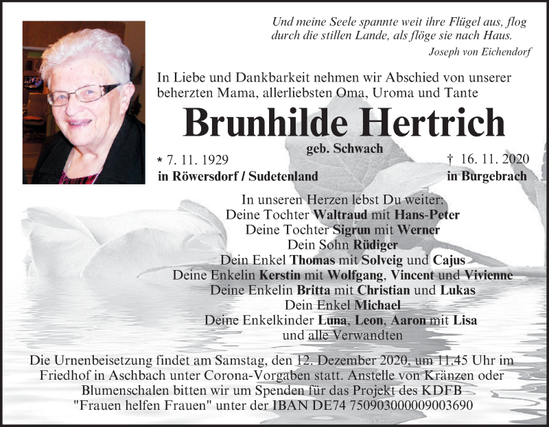  Traueranzeige für Brunhilde Hertrich vom 05.12.2020 aus MGO