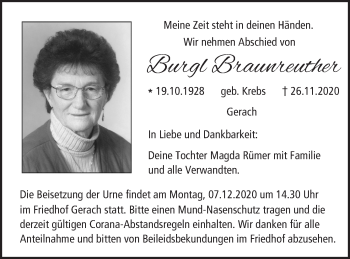 Anzeige von Burgl Braunreuther von MGO