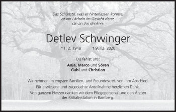Anzeige von Detlev Schwinger von MGO
