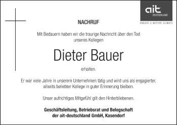 Anzeige von Dieter Bauer von MGO