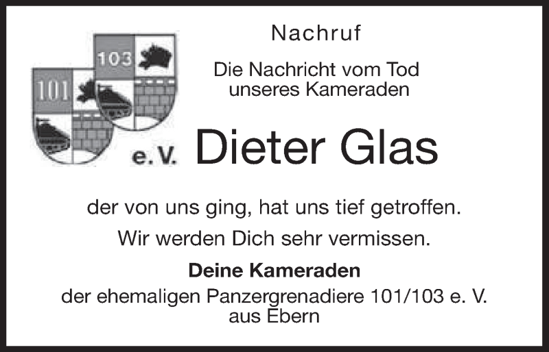  Traueranzeige für Dieter Glas vom 12.12.2020 aus MGO