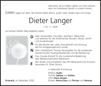 Anzeige von Dieter Langer von MGO