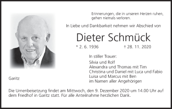 Anzeige von Dieter Schmück von MGO
