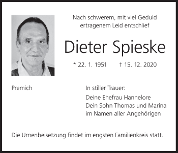 Anzeige von Dieter Spieske von MGO