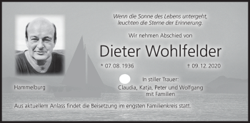Anzeige von Dieter Wohlfelder von MGO