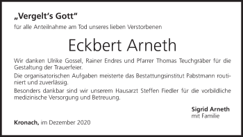 Anzeige von Eckbert Arneth von MGO