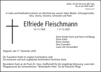 Anzeige von Elfriede Fleischmann von MGO
