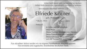 Anzeige von Elfriede Körner von MGO