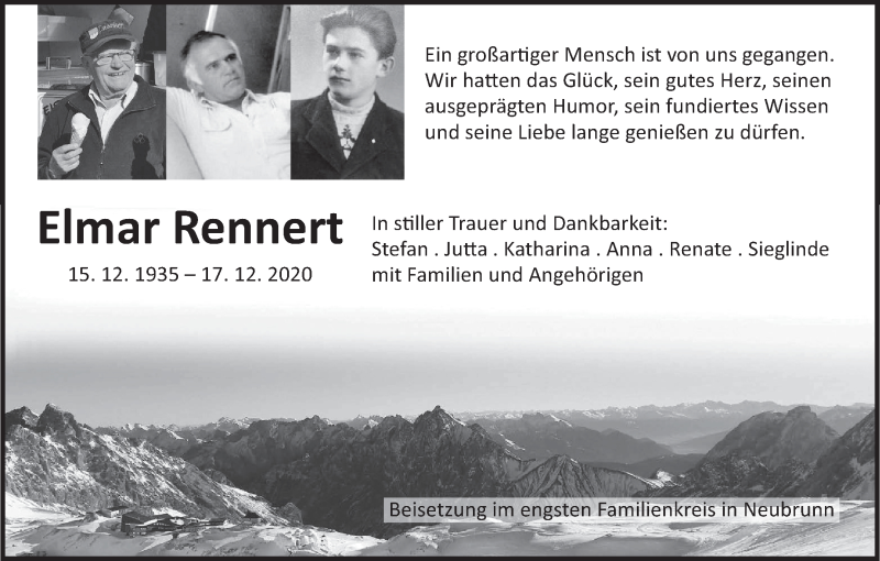 Traueranzeige für Elmar Rennert vom 22.12.2020 aus MGO