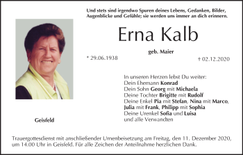 Anzeige von Erna Kalb von MGO