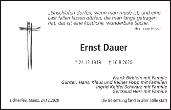 Anzeige von Ernst Dauer von MGO