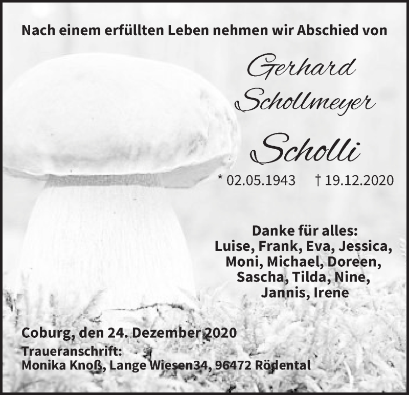  Traueranzeige für Gerhard Schollmeyer vom 24.12.2020 aus MGO
