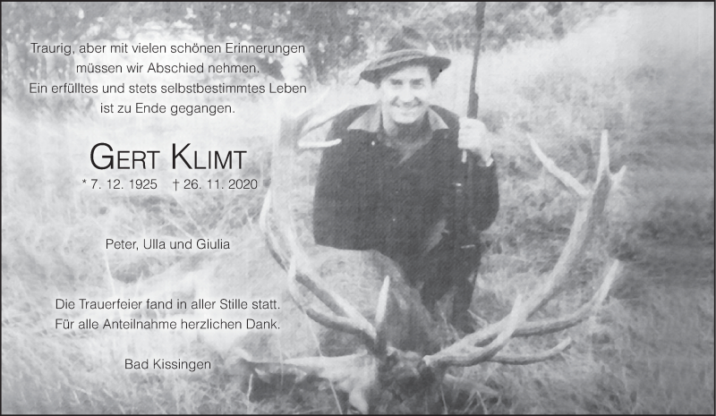  Traueranzeige für Gert Klimt vom 12.12.2020 aus MGO