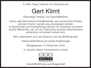 Anzeige von Gert Klimt von MGO