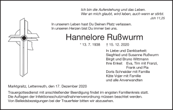 Anzeige von Hannelore Rußwurm von MGO