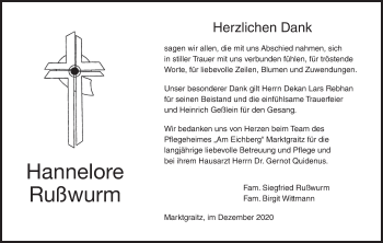 Anzeige von Hannelore Rußwurm von MGO