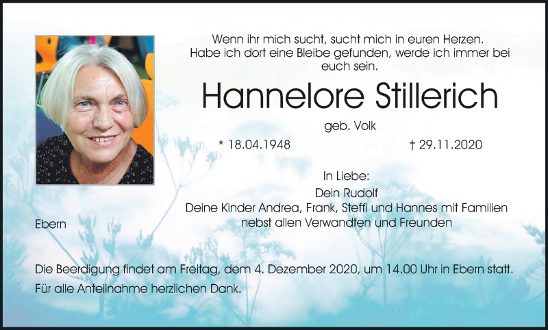  Traueranzeige für Hannelore Stillerich vom 02.12.2020 aus MGO