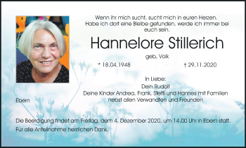 Anzeige von Hannelore Stillerich von MGO