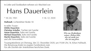 Anzeige von Hans Dauerlein von MGO