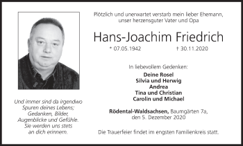 Anzeige von Hans-Joachim Friedrich von MGO