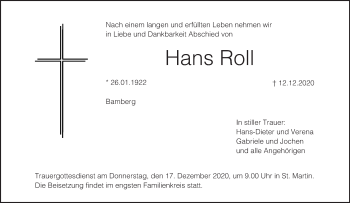 Anzeige von Hans Roll von MGO