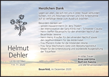 Anzeige von Helmut Dehler von MGO