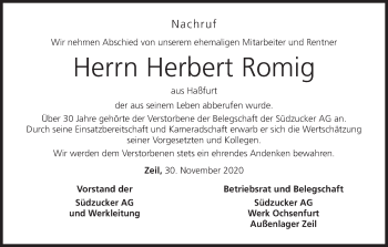 Anzeige von Herbert Romig von MGO