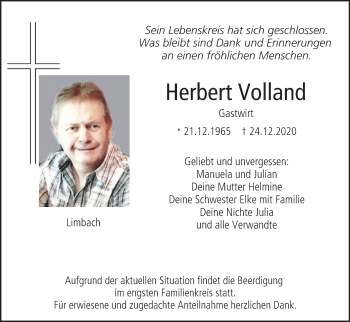 Anzeige von Herbert Volland von MGO