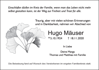 Anzeige von Hugo Mäuser von MGO