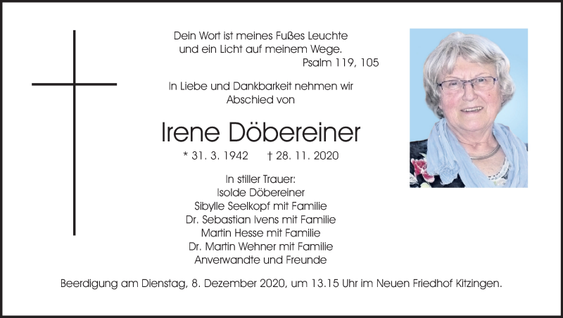  Traueranzeige für Irene Döbereiner vom 05.12.2020 aus MGO