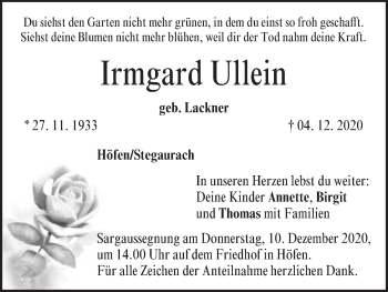 Anzeige von Irmgard Ullein von MGO