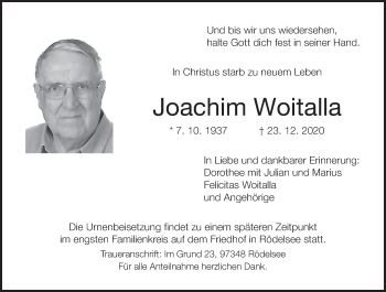 Anzeige von Joachim Woitalla von MGO