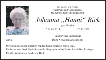 Anzeige von Johanna  Bick von MGO