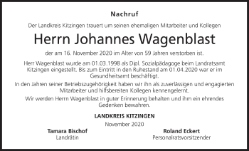 Anzeige von Johannes Wagenblast von MGO