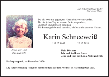 Anzeige von Karin Schneeweiß von MGO